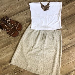 J Jill Eyelet Khaki Denim A-line Skirt 10